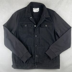 Your Neighbors Jacket Men L Black Denim Trucker Sweatshirt Sleeves Hybrid Worker